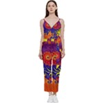 Fractal Spiral Bright Colors V-Neck Spaghetti Strap Tie Front Jumpsuit