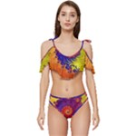 Fractal Spiral Bright Colors Ruffle Edge Tie Up Bikini Set	