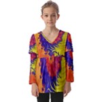 Fractal Spiral Bright Colors Kids  V Neck Casual Top