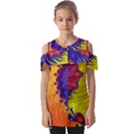 Fractal Spiral Bright Colors Fold Over Open Sleeve Top