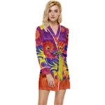 Fractal Spiral Bright Colors Long Sleeve Satin Robe