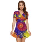 Fractal Spiral Bright Colors V-Neck High Waist Chiffon Mini Dress