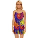 Fractal Spiral Bright Colors Satin Pajama Short Set