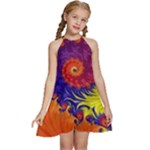 Fractal Spiral Bright Colors Kids  Halter Collar Waist Tie Chiffon Dress