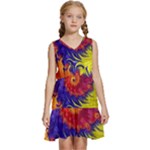 Fractal Spiral Bright Colors Kids  Sleeveless Tiered Mini Dress