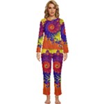 Fractal Spiral Bright Colors Womens  Long Sleeve Lightweight Pajamas Set