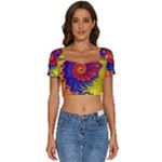 Fractal Spiral Bright Colors Short Sleeve Square Neckline Crop Top 