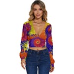 Fractal Spiral Bright Colors Long Sleeve Deep-V Velour Top