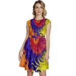 Fractal Spiral Bright Colors Cap Sleeve High Waist Dress