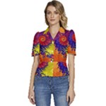 Fractal Spiral Bright Colors Puffed Short Sleeve Button Up Jacket