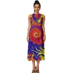 Fractal Spiral Bright Colors Sleeveless Round Neck Midi Dress