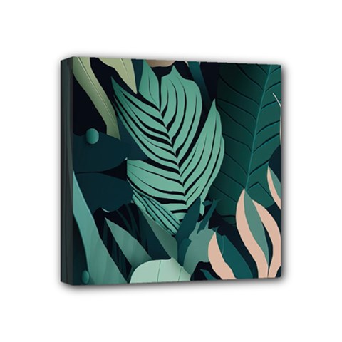 Green Nature Bohemian Painting Leaves Foliage Mini Canvas 4  x 4  (Stretched) from ArtsNow.com