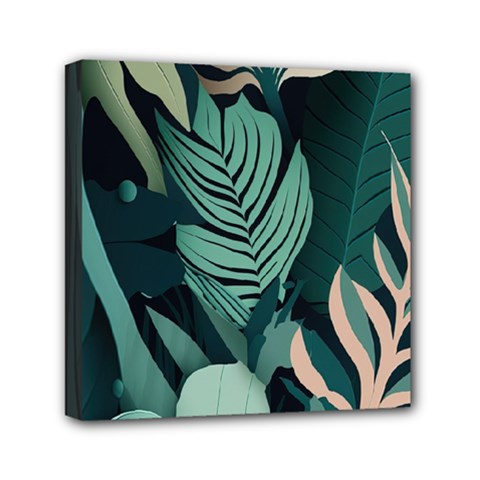 Green Nature Bohemian Painting Leaves Foliage Mini Canvas 6  x 6  (Stretched) from ArtsNow.com