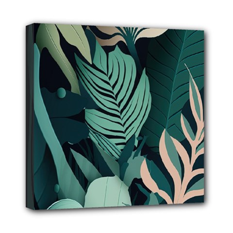 Green Nature Bohemian Painting Leaves Foliage Mini Canvas 8  x 8  (Stretched) from ArtsNow.com