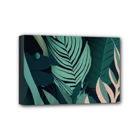 Green Nature Bohemian Painting Leaves Foliage Mini Canvas 6  x 4  (Stretched) from ArtsNow.com