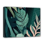 Green Nature Bohemian Painting Leaves Foliage Canvas 14  x 11  (Stretched)