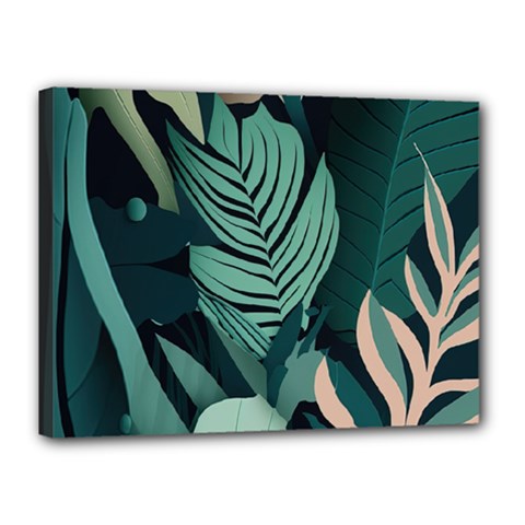 Green Nature Bohemian Painting Leaves Foliage Canvas 16  x 12  (Stretched) from ArtsNow.com