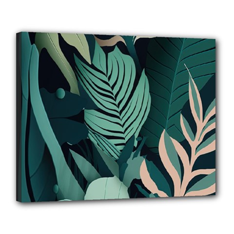 Green Nature Bohemian Painting Leaves Foliage Canvas 20  x 16  (Stretched) from ArtsNow.com