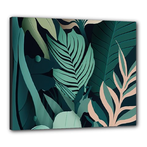 Green Nature Bohemian Painting Leaves Foliage Canvas 24  x 20  (Stretched) from ArtsNow.com