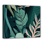 Green Nature Bohemian Painting Leaves Foliage Canvas 24  x 20  (Stretched)