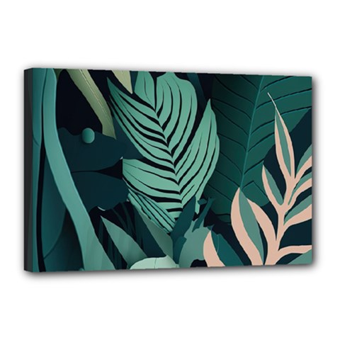 Green Nature Bohemian Painting Leaves Foliage Canvas 18  x 12  (Stretched) from ArtsNow.com