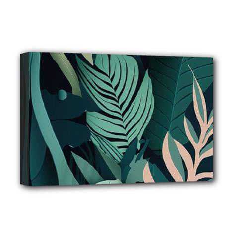 Green Nature Bohemian Painting Leaves Foliage Deluxe Canvas 18  x 12  (Stretched) from ArtsNow.com