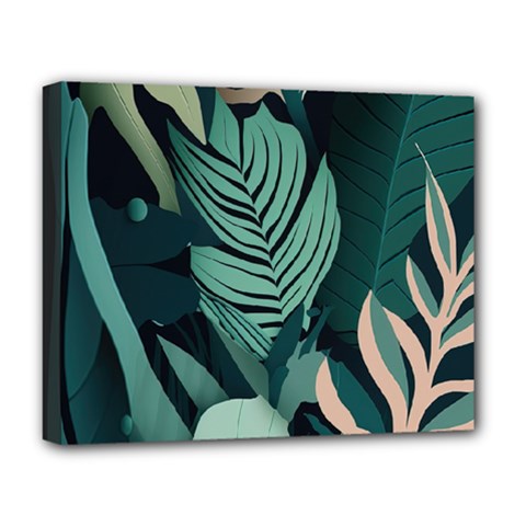 Green Nature Bohemian Painting Leaves Foliage Deluxe Canvas 20  x 16  (Stretched) from ArtsNow.com