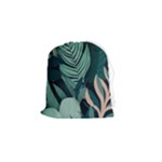 Green Nature Bohemian Painting Leaves Foliage Drawstring Pouch (Small)