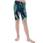 Green Nature Bohemian Painting Leaves Foliage Kids  Mid Length Swim Shorts