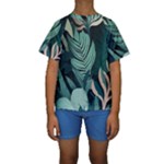 Green Nature Bohemian Painting Leaves Foliage Kids  Short Sleeve Swimwear