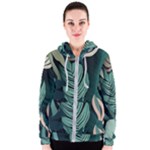 Green Nature Bohemian Painting Leaves Foliage Women s Zipper Hoodie