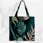 Green Nature Bohemian Painting Leaves Foliage Zipper Grocery Tote Bag