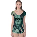 Green Nature Bohemian Painting Leaves Foliage Boyleg Leotard 