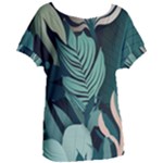 Green Nature Bohemian Painting Leaves Foliage Women s Oversized Tee