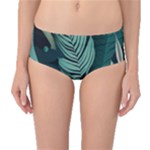 Green Nature Bohemian Painting Leaves Foliage Mid-Waist Bikini Bottoms