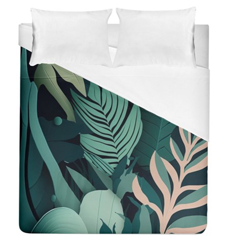 Green Nature Bohemian Painting Leaves Foliage Duvet Cover (Queen Size) from ArtsNow.com