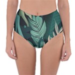 Green Nature Bohemian Painting Leaves Foliage Reversible High-Waist Bikini Bottoms