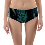 Green Nature Bohemian Painting Leaves Foliage Reversible Mid-Waist Bikini Bottoms