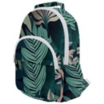 Green Nature Bohemian Painting Leaves Foliage Rounded Multi Pocket Backpack