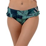 Green Nature Bohemian Painting Leaves Foliage Frill Bikini Bottoms