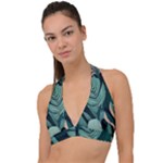 Green Nature Bohemian Painting Leaves Foliage Halter Plunge Bikini Top