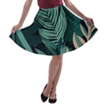 Green Nature Bohemian Painting Leaves Foliage A-line Skater Skirt