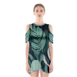 Green Nature Bohemian Painting Leaves Foliage Shoulder Cutout One Piece Dress