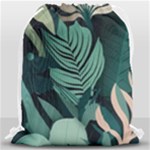 Green Nature Bohemian Painting Leaves Foliage Drawstring Bag (Large)