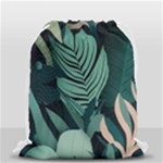 Green Nature Bohemian Painting Leaves Foliage Drawstring Bag (Small)