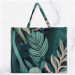 Green Nature Bohemian Painting Leaves Foliage Zipper Large Tote Bag