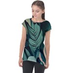 Green Nature Bohemian Painting Leaves Foliage Cap Sleeve High Low Top