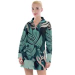 Green Nature Bohemian Painting Leaves Foliage Women s Long Sleeve Casual Dress