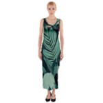 Green Nature Bohemian Painting Leaves Foliage Fitted Maxi Dress