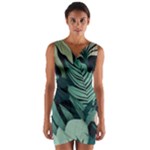 Green Nature Bohemian Painting Leaves Foliage Wrap Front Bodycon Dress